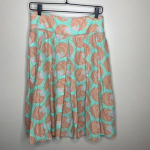 New Magaschoni Green‎ Brown Print Pleated A Line Skirt